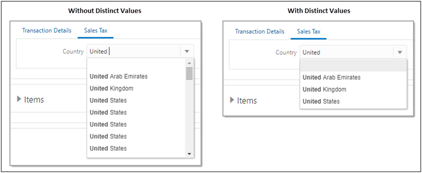 User side Dynamic Menu options without and with distinct values enabled