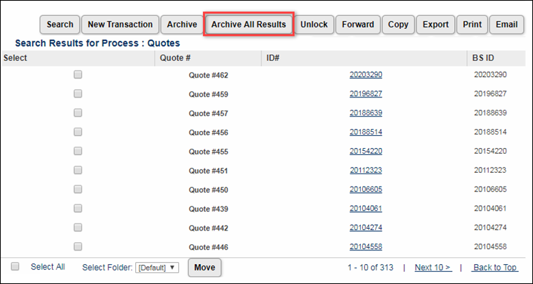 Select Archive All Results