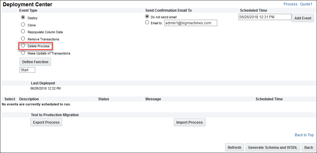 Delete Process option