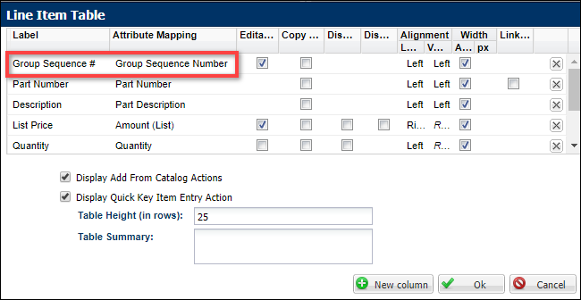 User side Group Sequence Number on Line Item Grid