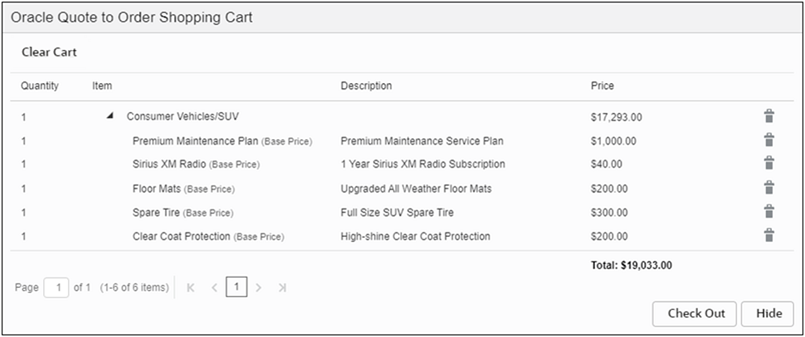 Shopping Cart window