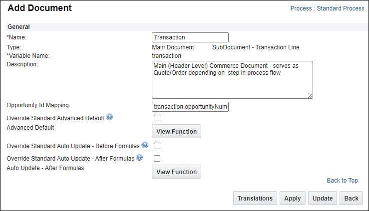 Standard Process Transaction