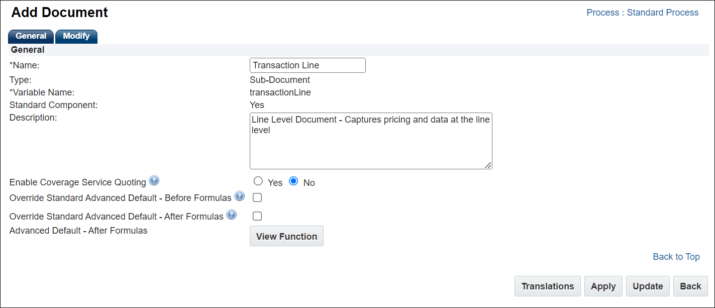 Standard Process Transaction Line