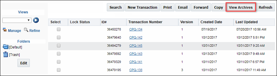 Transaction Manager - View Archives