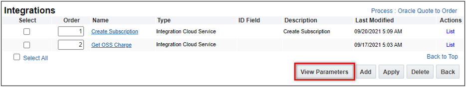 View Commerce Process Parameters
