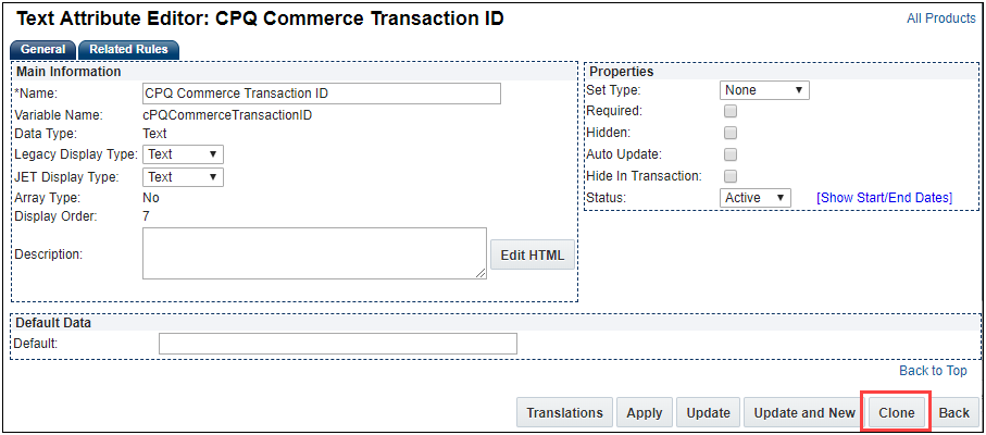 Click Clone on Attribute Editor page