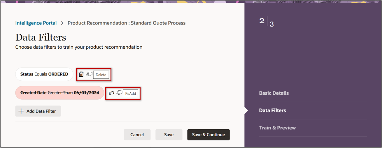 Intelligence Portal - Add / Delete Filters