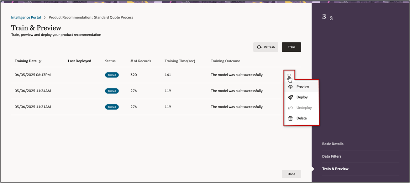 Intelligence Portal - Train & Preview
