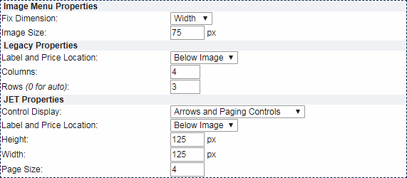 Image Menu Properties section