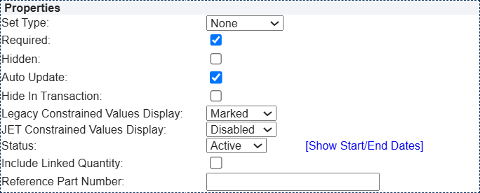 Menu Attribute Properties section