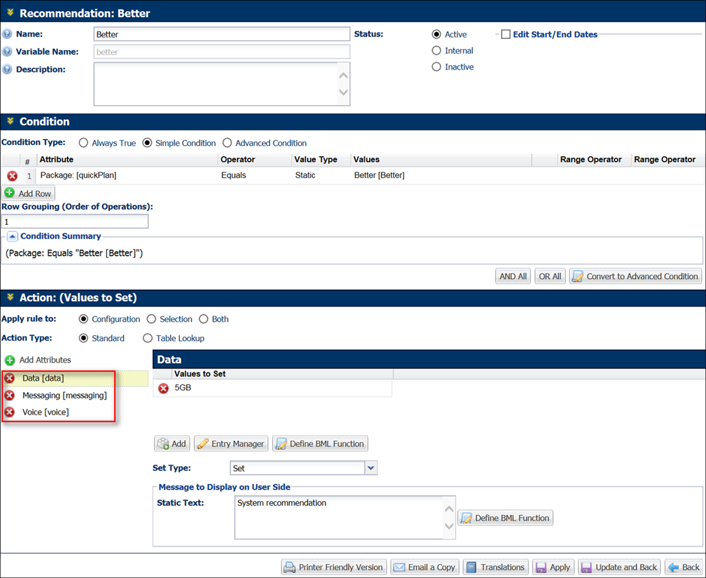 Recommendation Rule Editor