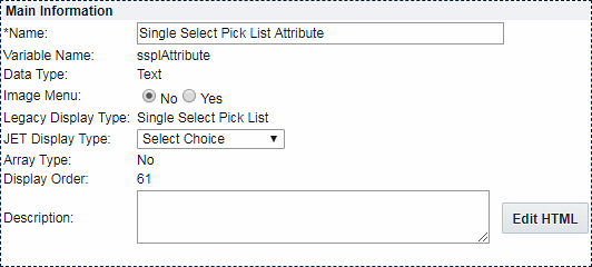 SSPL Attribute Editor Main Information section