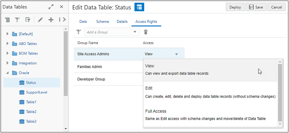 Data Table Access Rights
