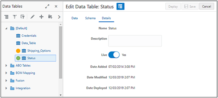 Data Table Details Tab