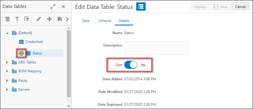 "Live" option enabled