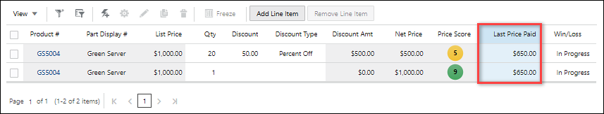 Last Price Paid in Line Item Grid