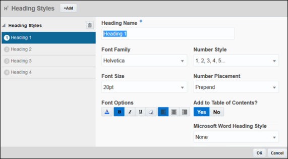 Heading Styles Element dialog box