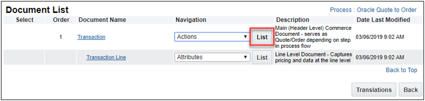 Select and List Actions on the Document List page