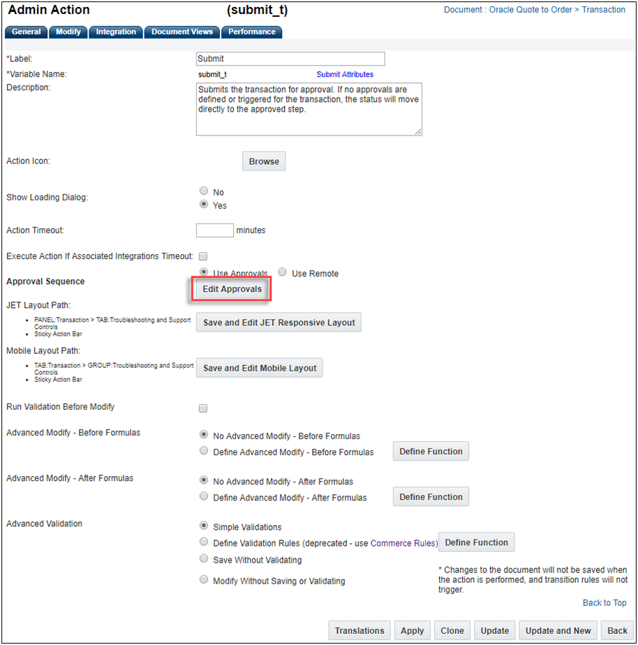 Edit Approvals button on Admin Action page