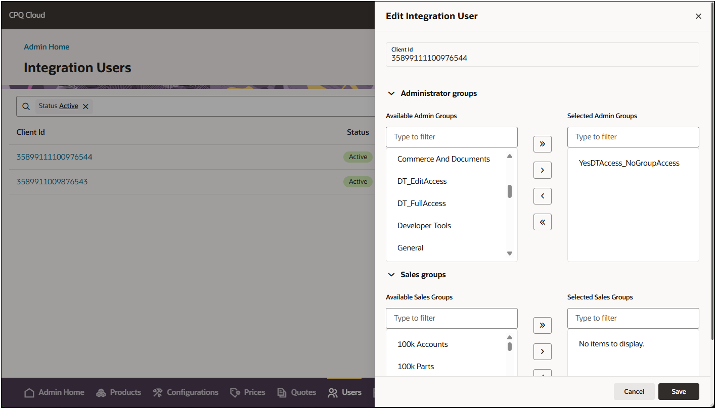 Edit Integration User