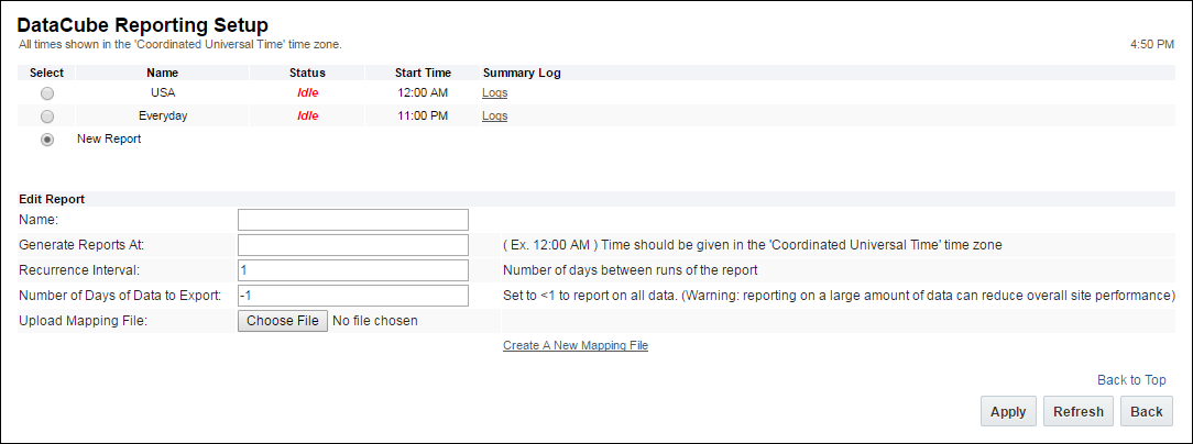 DataCube Reporting Setup page 
