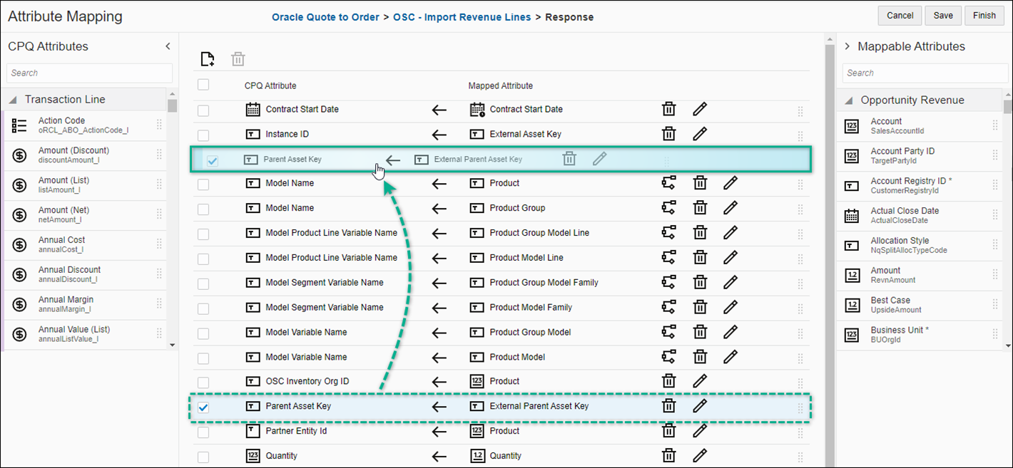 Drag and Drop Attribute Mapping Rows
