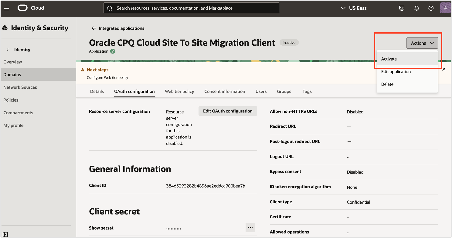 Activate OAuth Client