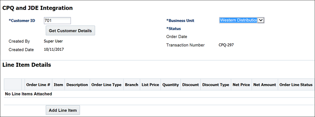 CPQ transaction for JDE