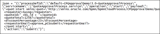 JSON string in BML Request Approval sub action: