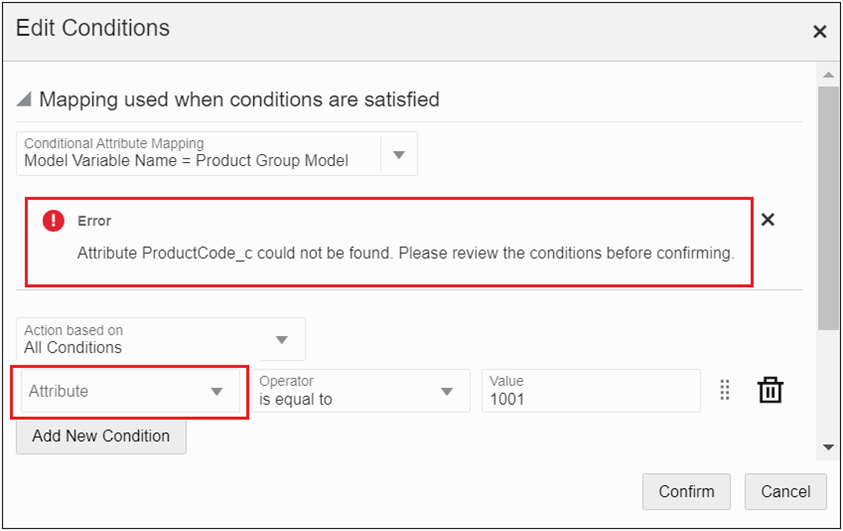 Edit Conditions dialog with Errors