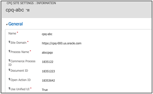 CPQ Site Settings page