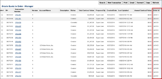 Quote to Order – Manager page