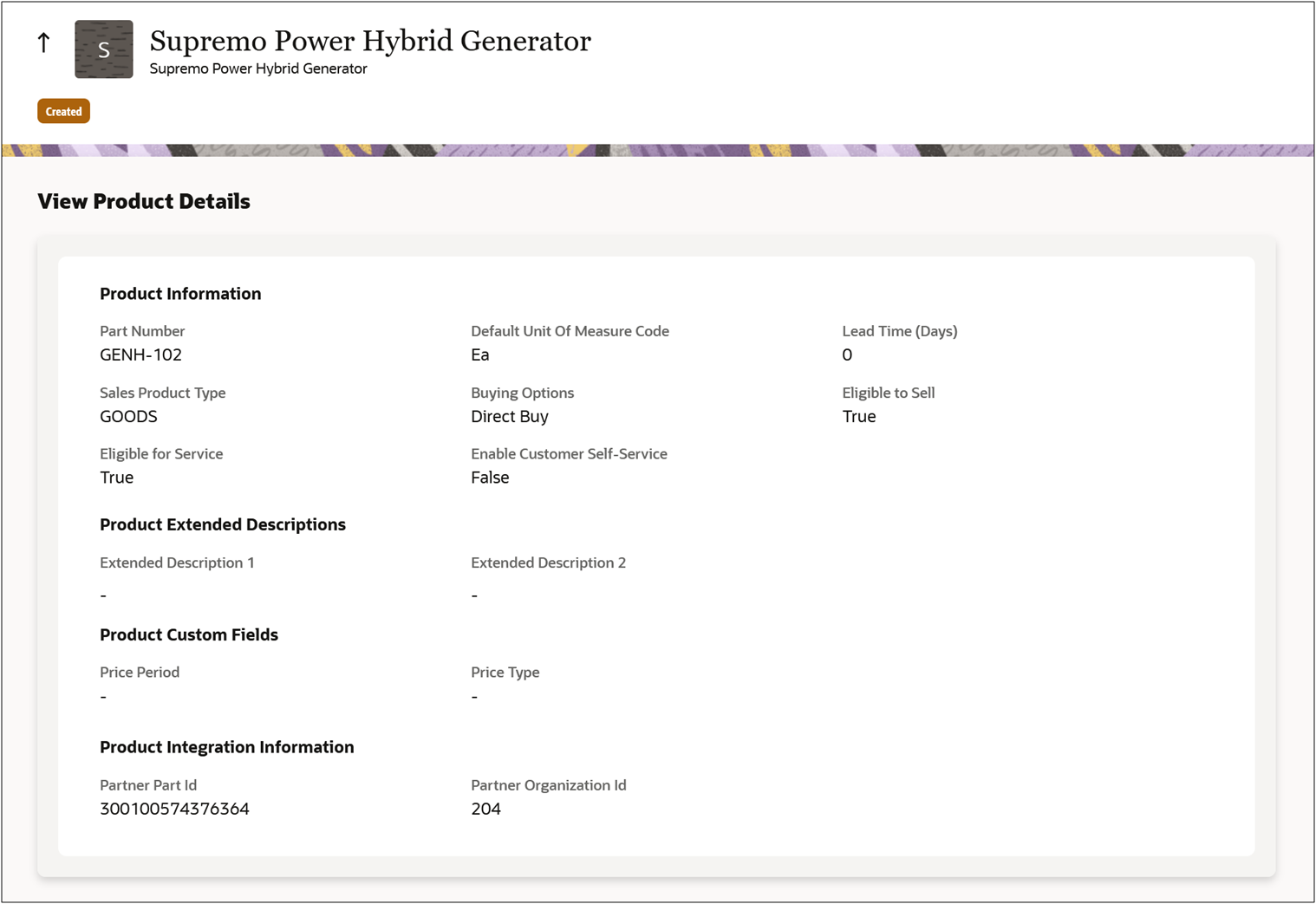 Product Launch > View Product Details