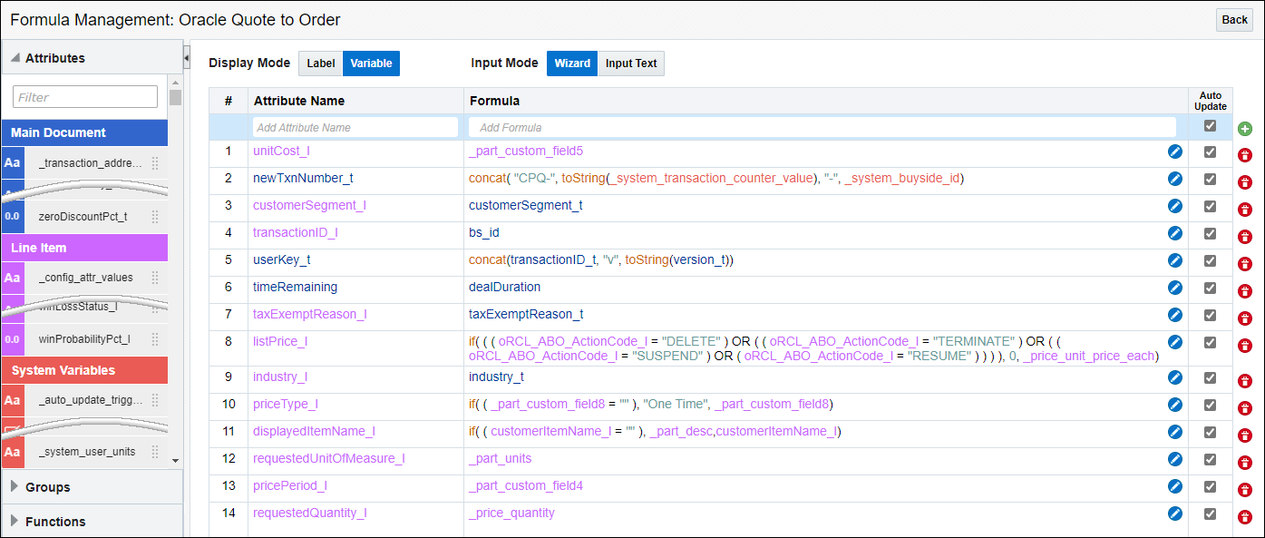 Formula Management page