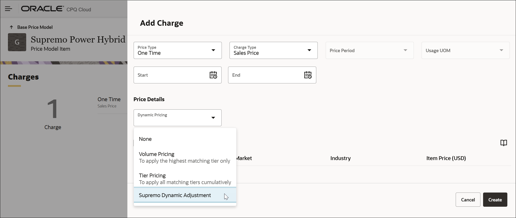 Select a Pricing Matrix Template