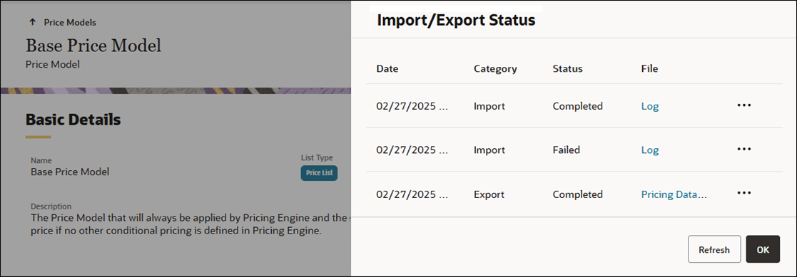 Import/Export Status