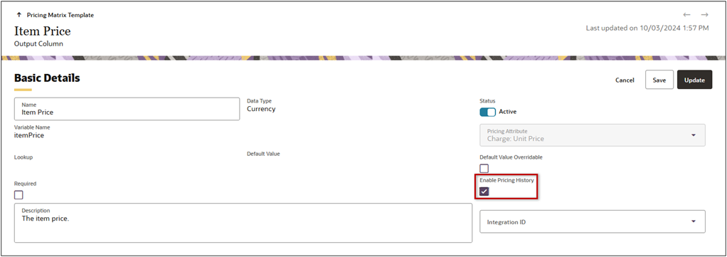 Enable Pricing History Option