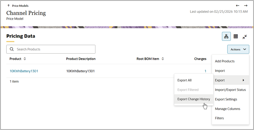 Export Change History Option