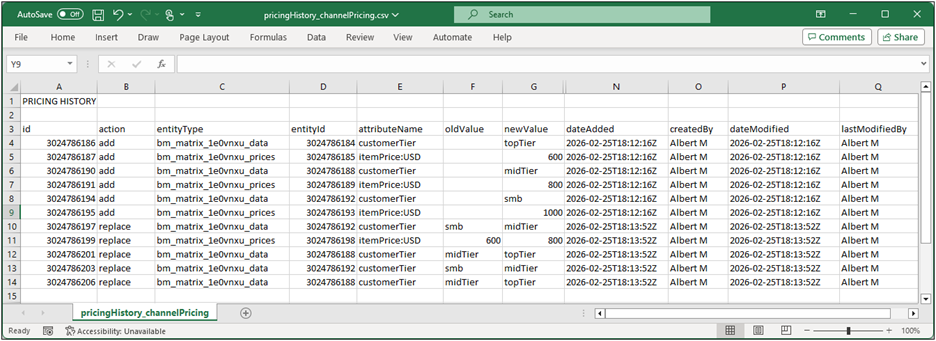Export History Sample Spreadsheet