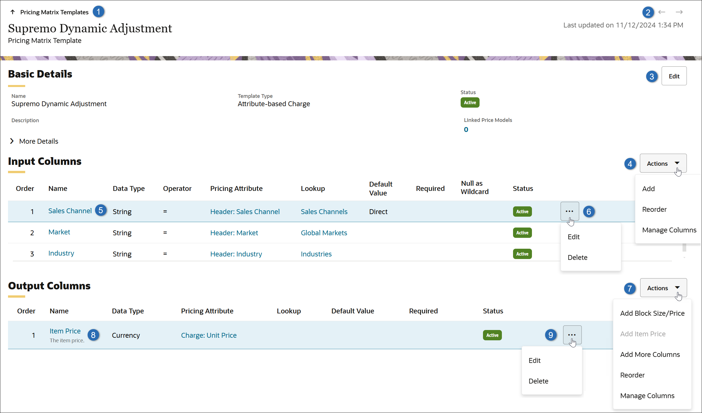 Prcing Matrix Template Page