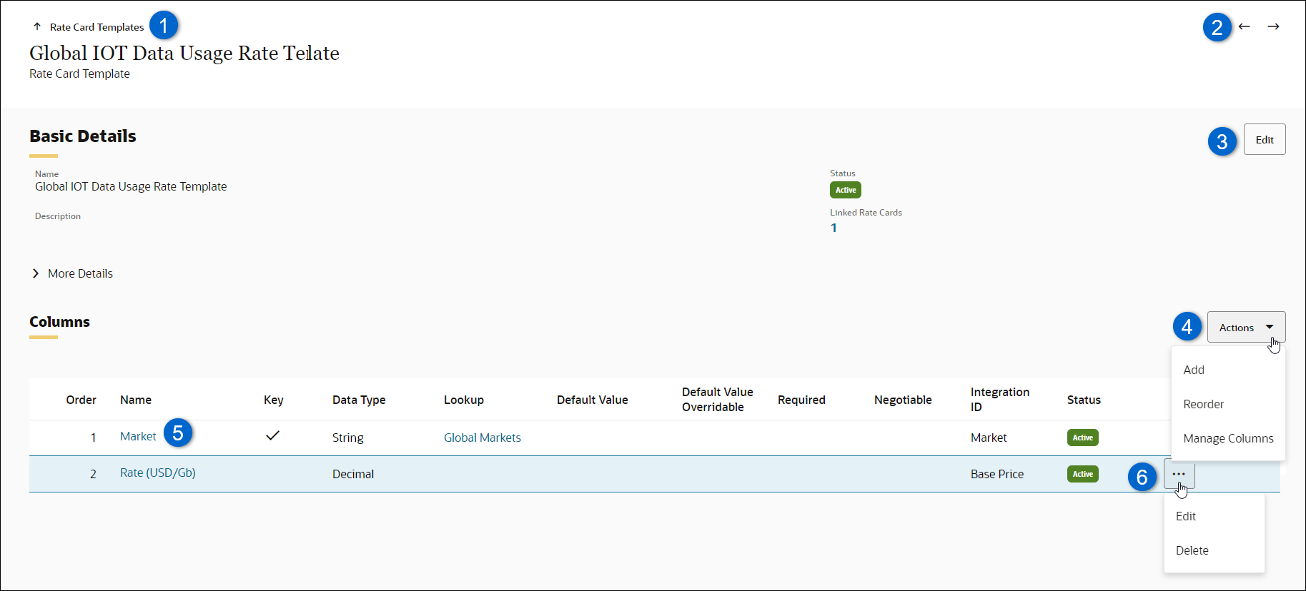 Rate Card Template Page