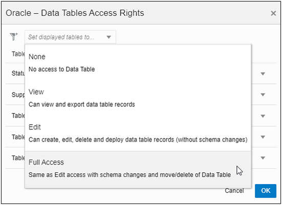 Select Access for a Data Table Folder