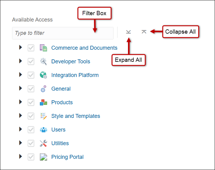 Expand. collapse, and filter access