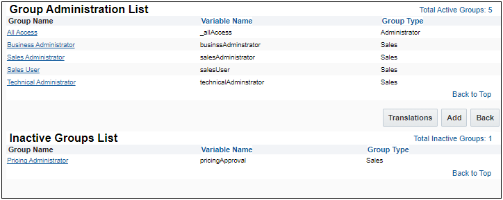 Group Administration List Page