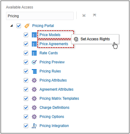 Set Pricing Access Rights