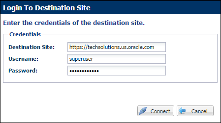 Login to Destination Site dialog