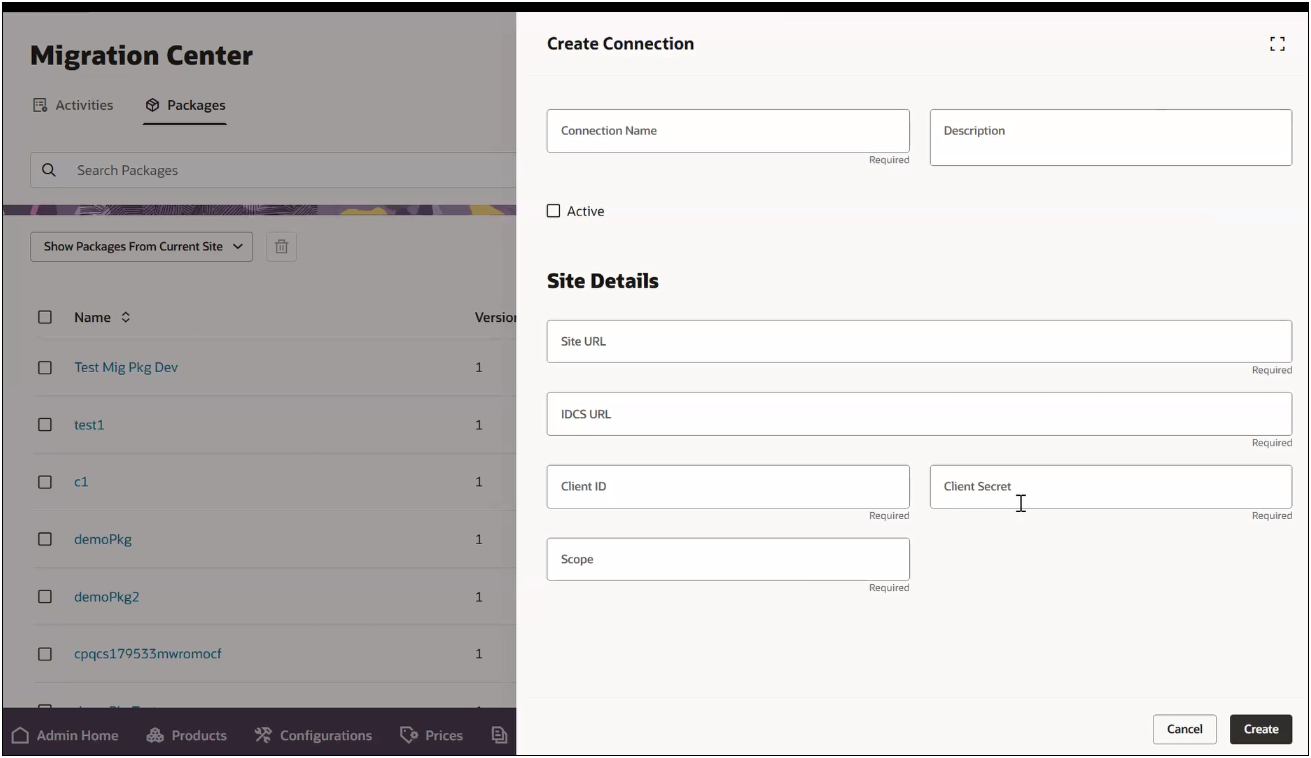 Create Connection to Migration Source Site
