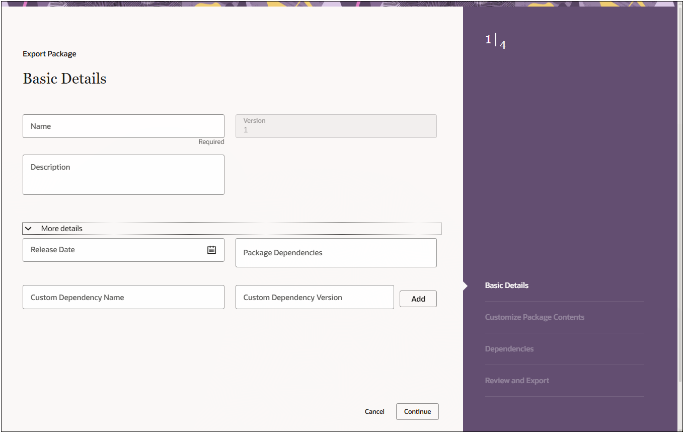 Create Package - Step 1 Basic Details