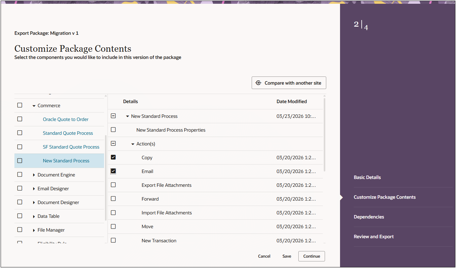 Create Package - Step 2 Customize Package Contents