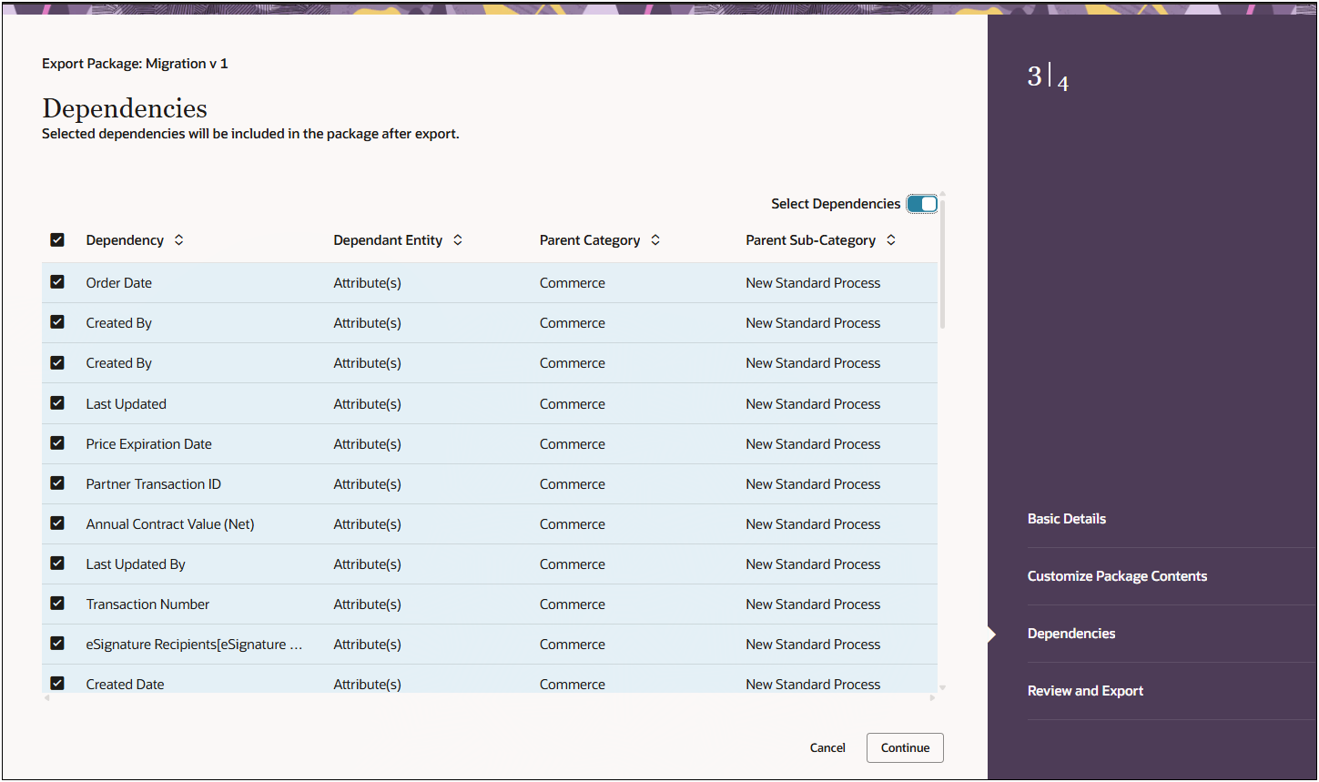 Create Package - Step 3 Dependencies